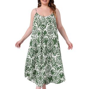 Plus Size Spaghetti Straps Beach Print Long Maxi Dresses Green